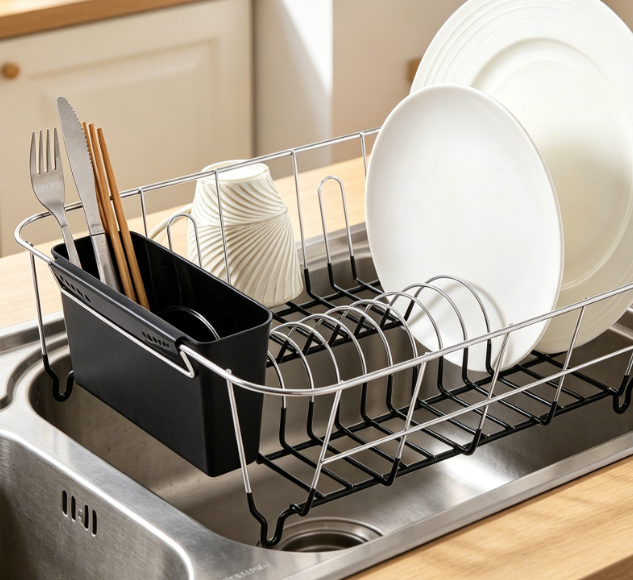 2-Piece Dish Rack Set (Includes Cutlery Caddy) – Fits Most Sink Sizes